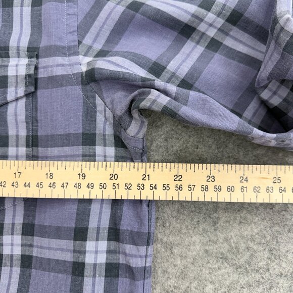 Proper Cloth Men's Western Shirt Pearl Snap Button Linen Spandex, Blue Plaid, M - Picture 7 of 10